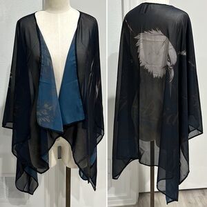 Harley-Davidson Black Sheer Draped Kimono with Blue Lining